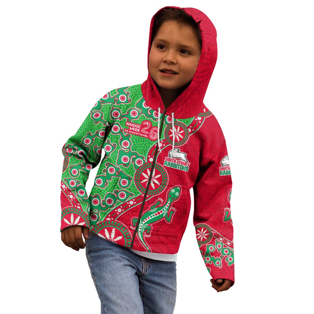 South Sydney Rabbitohs NAIDOC Week 2026 Kid Hoodie Aboriginal Lizard Dot Painting - 50 Years of Deadly