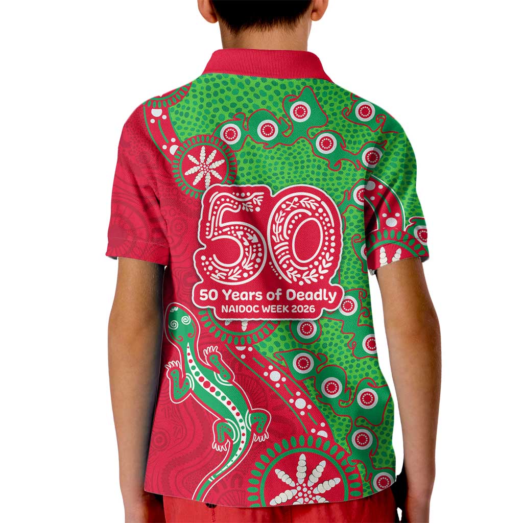 South Sydney Rabbitohs NAIDOC Week 2026 Kid Polo Shirt Aboriginal Lizard Dot Painting - 50 Years of Deadly
