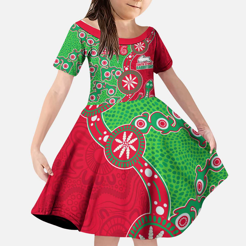 South Sydney Rabbitohs NAIDOC Week 2026 Kid Short Sleeve Dress Aboriginal Lizard Dot Painting - 50 Years of Deadly