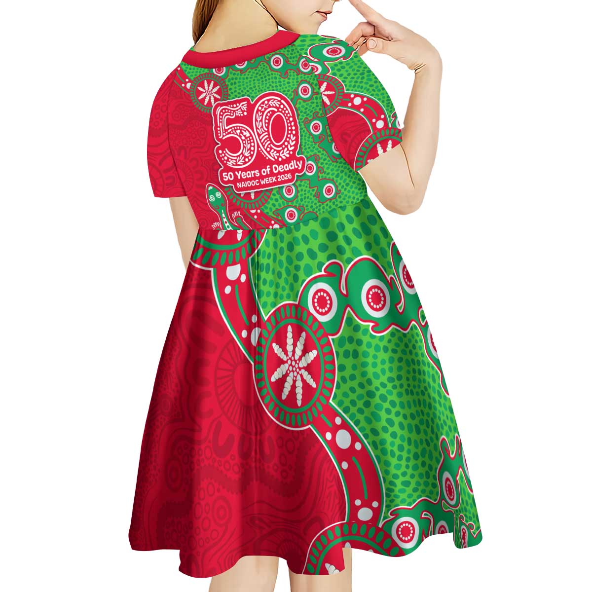 South Sydney Rabbitohs NAIDOC Week 2026 Kid Short Sleeve Dress Aboriginal Lizard Dot Painting - 50 Years of Deadly