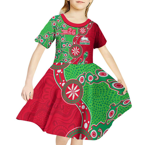 South Sydney Rabbitohs NAIDOC Week 2026 Kid Short Sleeve Dress Aboriginal Lizard Dot Painting - 50 Years of Deadly