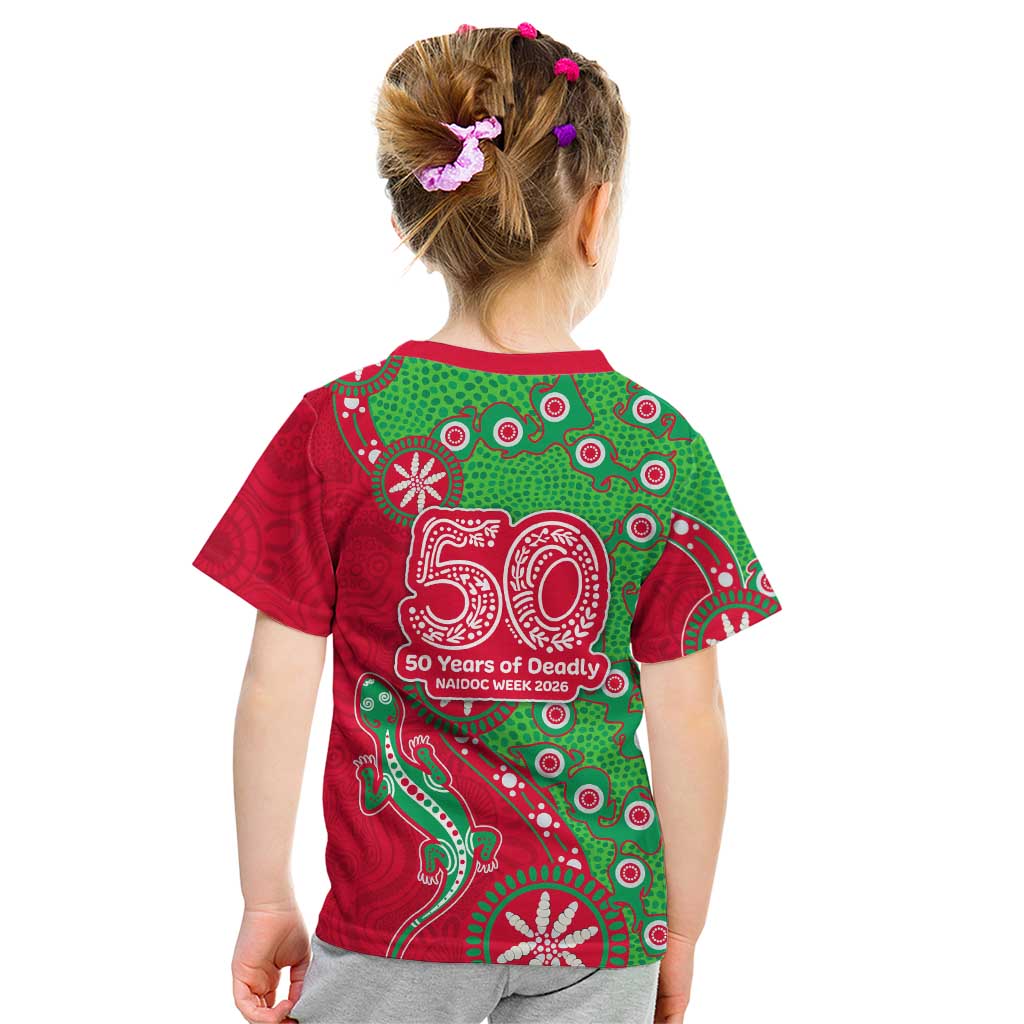 South Sydney Rabbitohs NAIDOC Week 2026 Kid T Shirt Aboriginal Lizard Dot Painting - 50 Years of Deadly