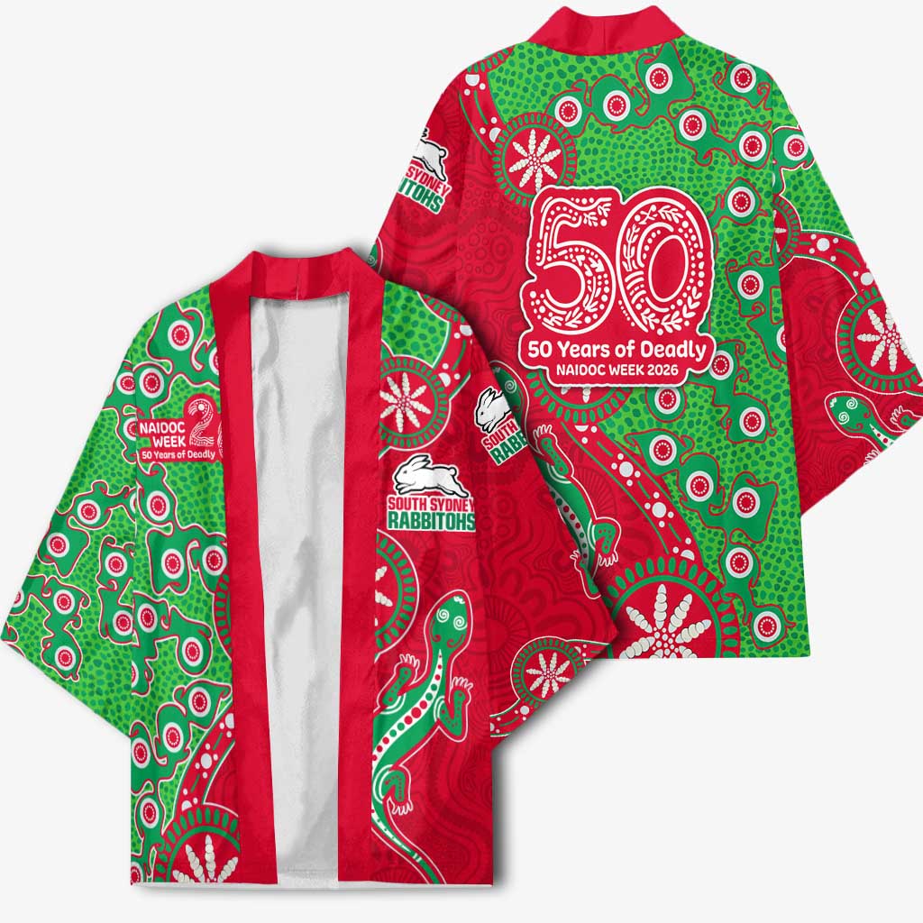 South Sydney Rabbitohs NAIDOC Week 2026 Kimono Aboriginal Lizard Dot Painting - 50 Years of Deadly