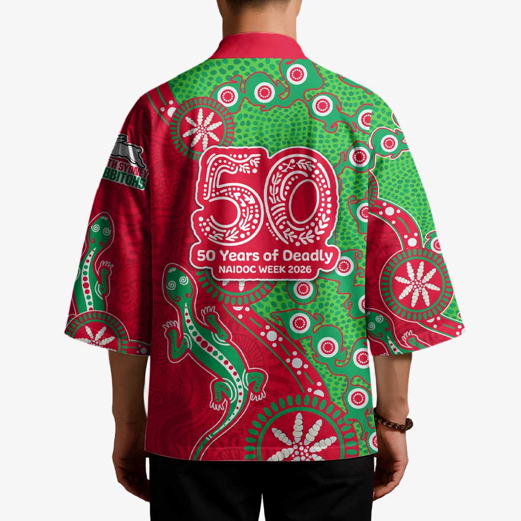 South Sydney Rabbitohs NAIDOC Week 2026 Kimono Aboriginal Lizard Dot Painting - 50 Years of Deadly