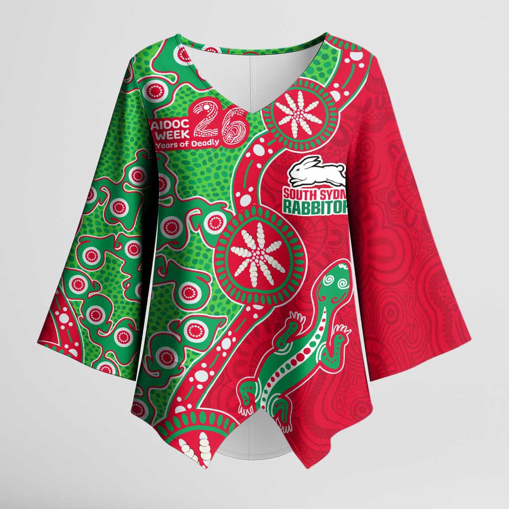 South Sydney Rabbitohs NAIDOC Week 2026 Kimono Sleeve Blouse Aboriginal Lizard Dot Painting - 50 Years of Deadly