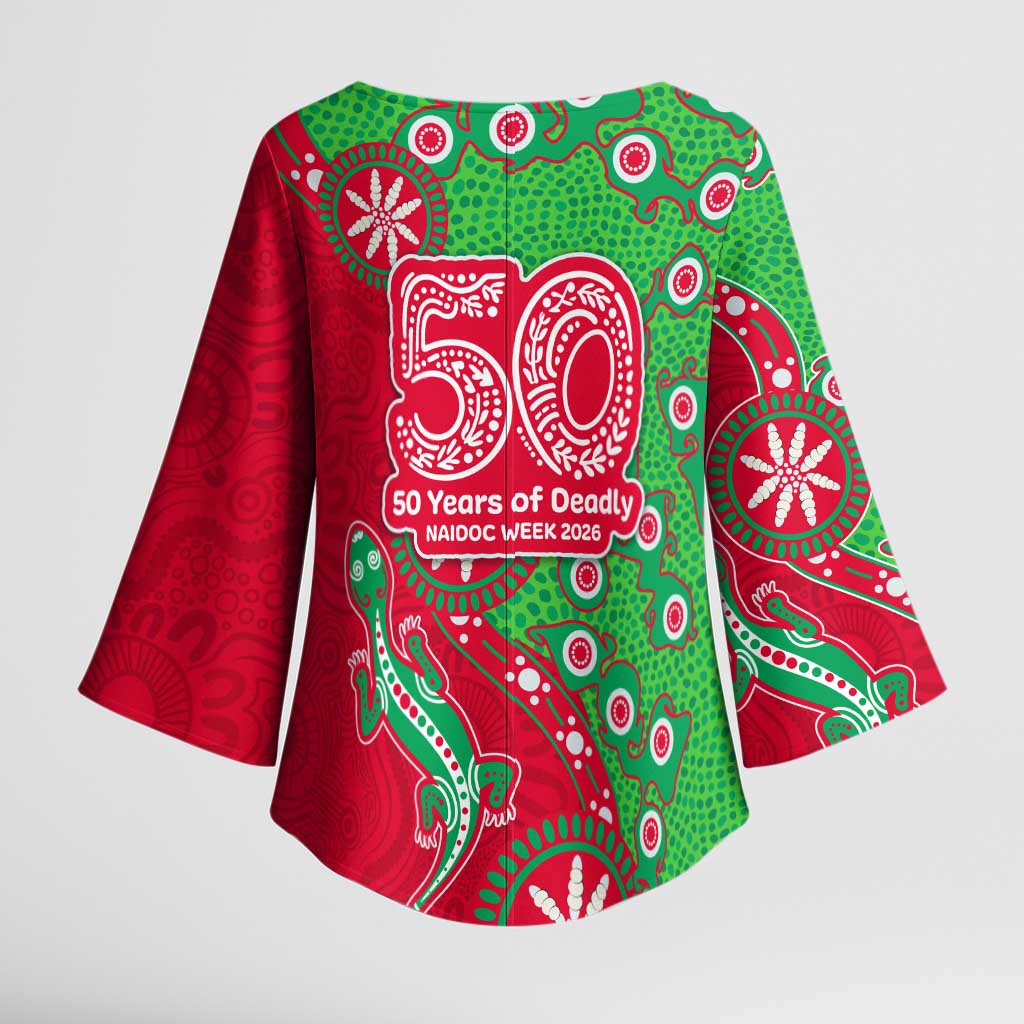 South Sydney Rabbitohs NAIDOC Week 2026 Kimono Sleeve Blouse Aboriginal Lizard Dot Painting - 50 Years of Deadly