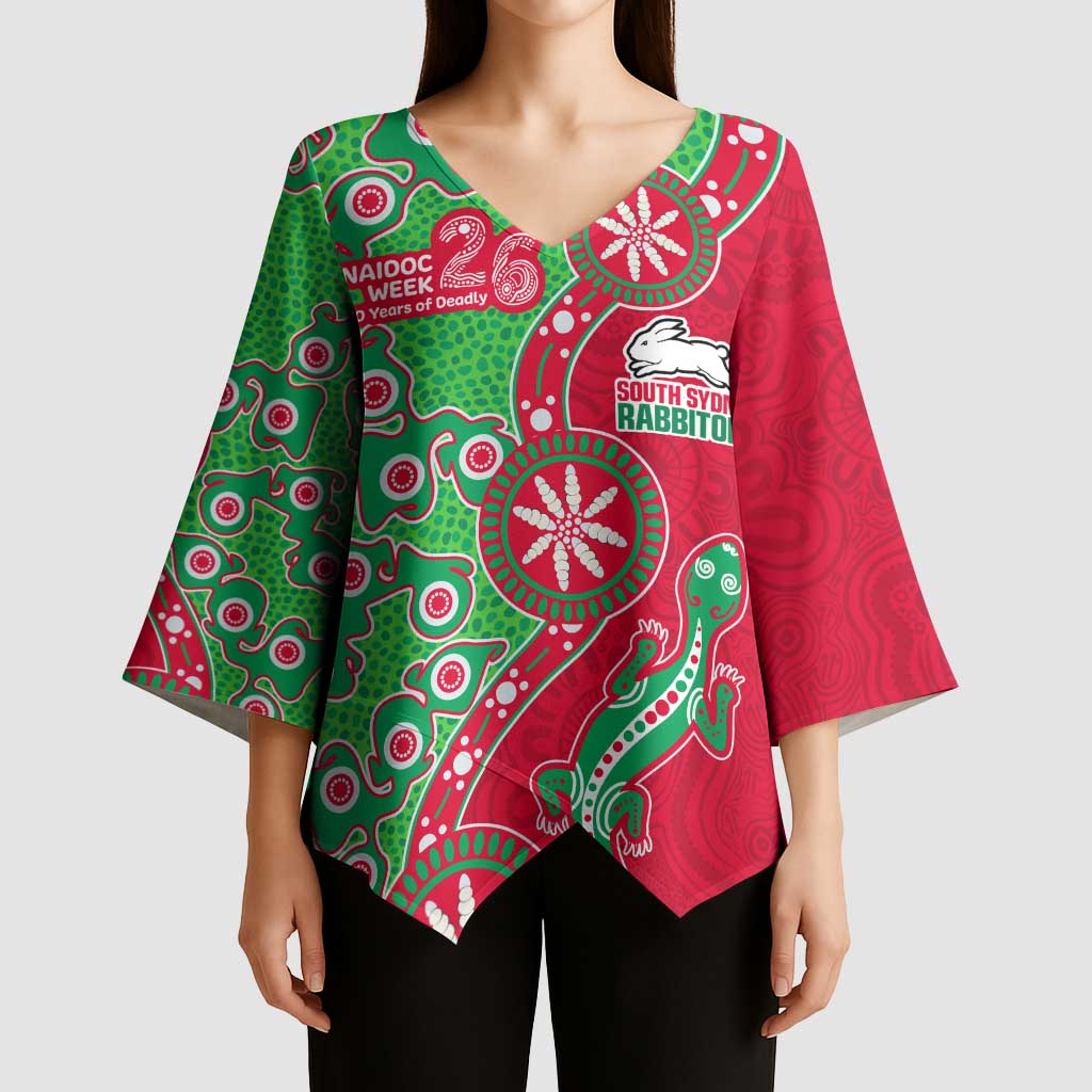 South Sydney Rabbitohs NAIDOC Week 2026 Kimono Sleeve Blouse Aboriginal Lizard Dot Painting - 50 Years of Deadly