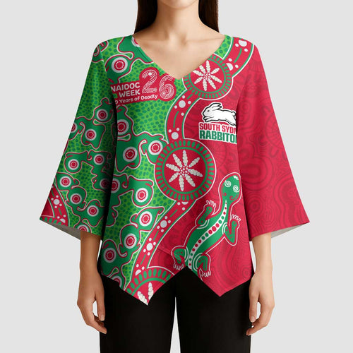 South Sydney Rabbitohs NAIDOC Week 2026 Kimono Sleeve Blouse Aboriginal Lizard Dot Painting - 50 Years of Deadly