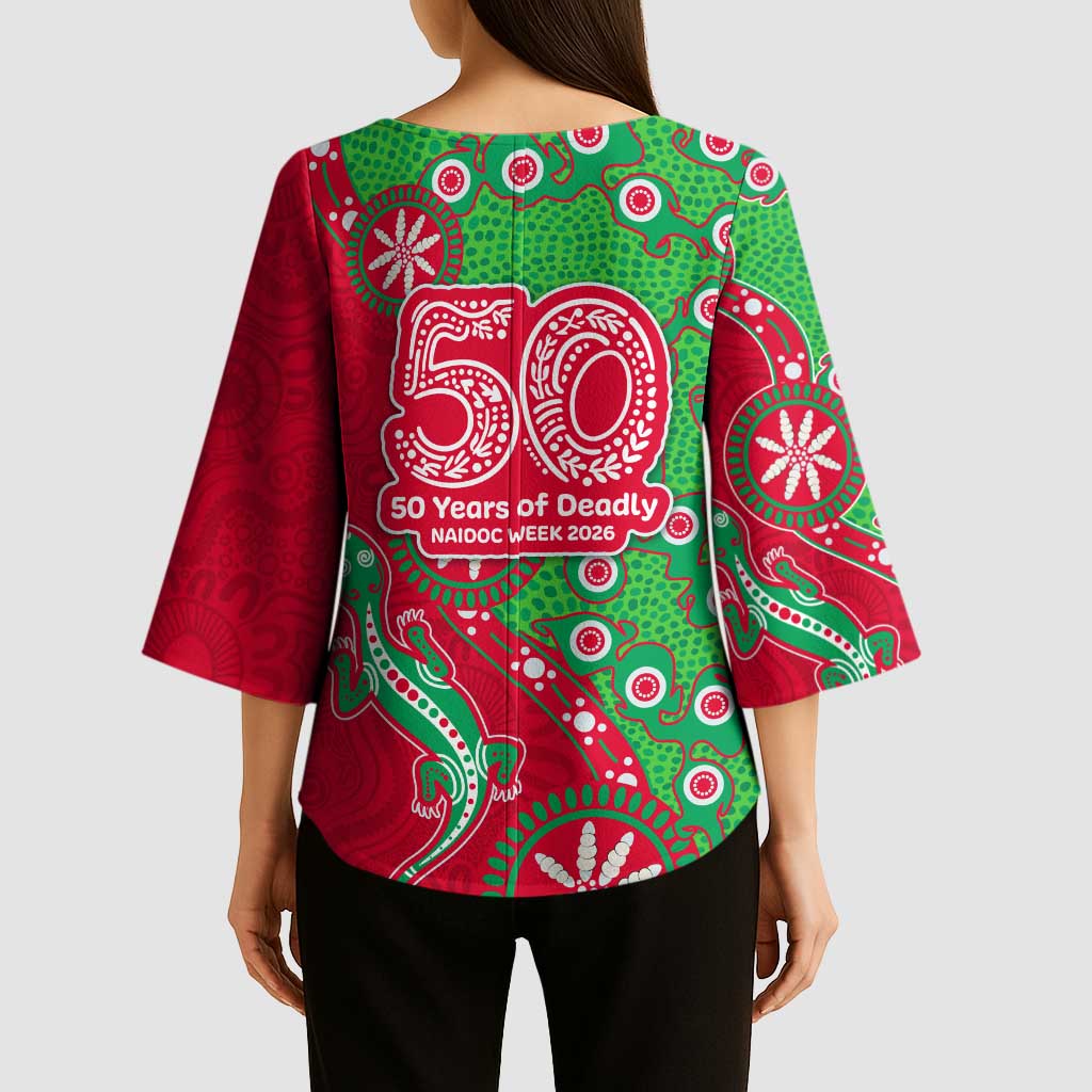 South Sydney Rabbitohs NAIDOC Week 2026 Kimono Sleeve Blouse Aboriginal Lizard Dot Painting - 50 Years of Deadly
