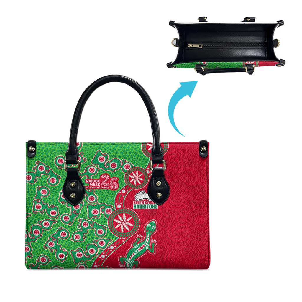 South Sydney Rabbitohs NAIDOC Week 2026 Leather Bag Aboriginal Lizard Dot Painting - 50 Years of Deadly