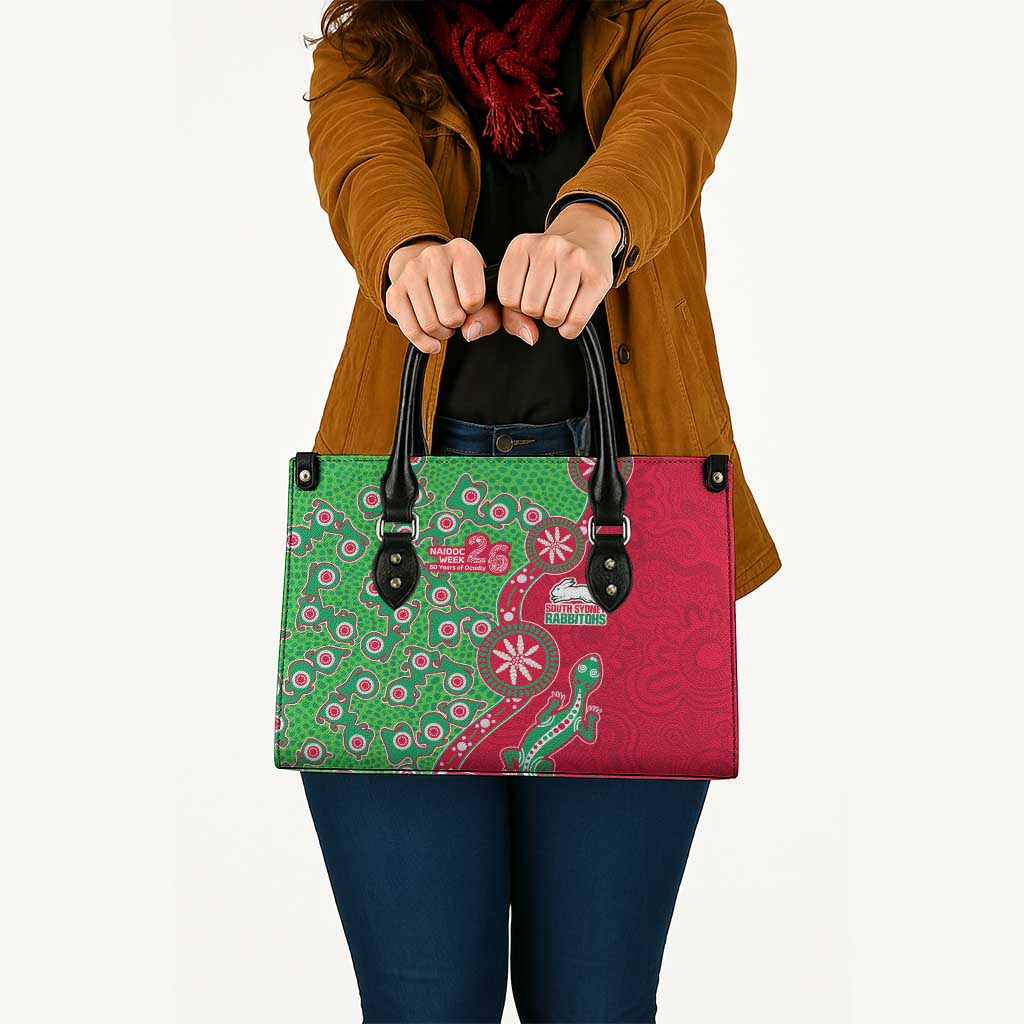 South Sydney Rabbitohs NAIDOC Week 2026 Leather Bag Aboriginal Lizard Dot Painting - 50 Years of Deadly