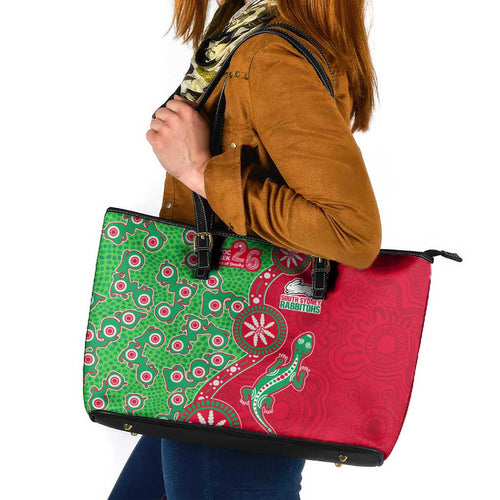 South Sydney Rabbitohs NAIDOC Week 2026 Leather Tote Bag Aboriginal Lizard Dot Painting - 50 Years of Deadly