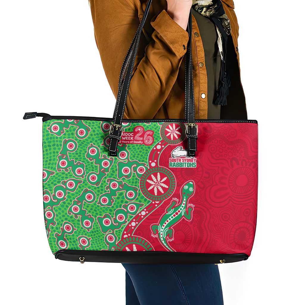 South Sydney Rabbitohs NAIDOC Week 2026 Leather Tote Bag Aboriginal Lizard Dot Painting - 50 Years of Deadly