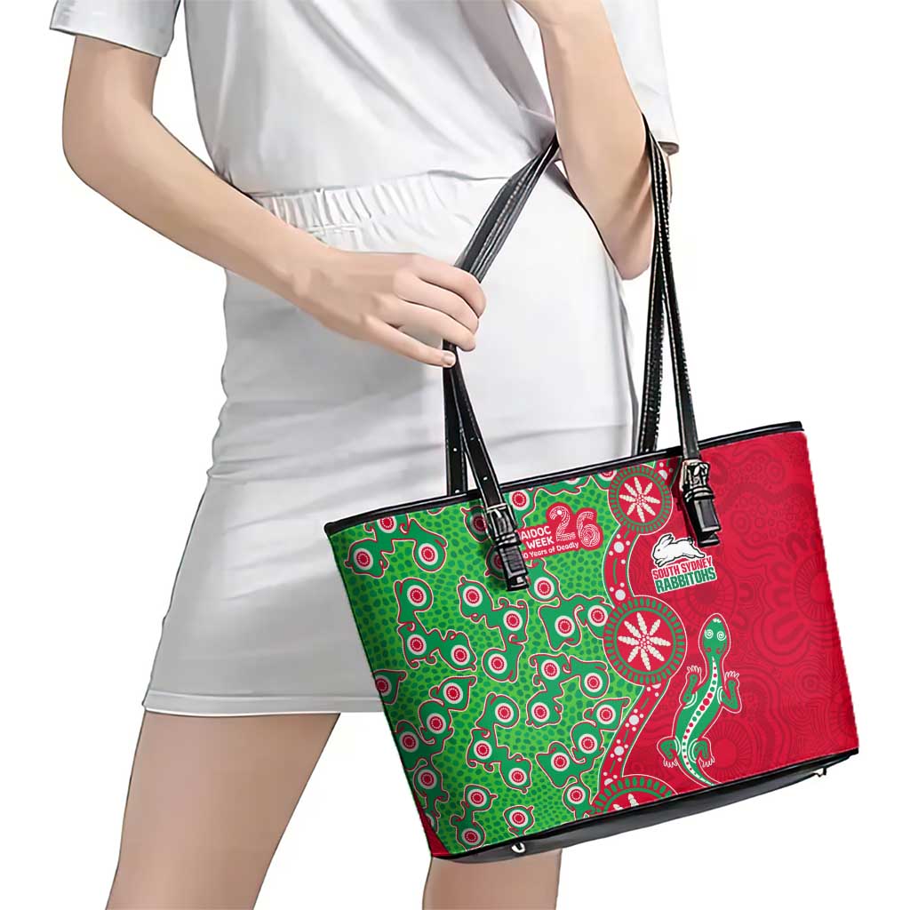 South Sydney Rabbitohs NAIDOC Week 2026 Leather Tote Bag Aboriginal Lizard Dot Painting - 50 Years of Deadly