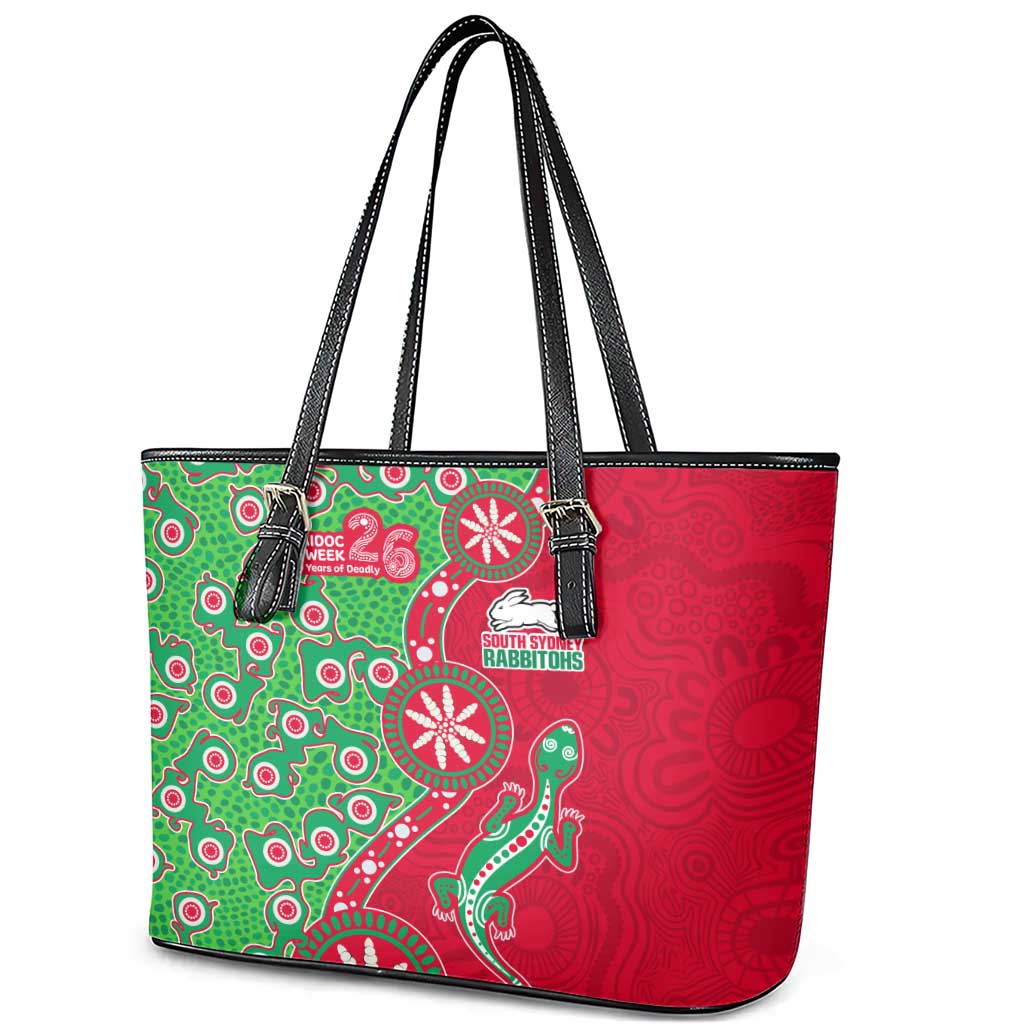 South Sydney Rabbitohs NAIDOC Week 2026 Leather Tote Bag Aboriginal Lizard Dot Painting - 50 Years of Deadly