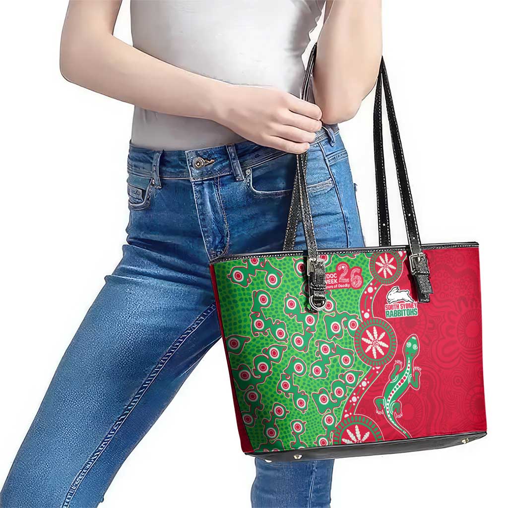 South Sydney Rabbitohs NAIDOC Week 2026 Leather Tote Bag Aboriginal Lizard Dot Painting - 50 Years of Deadly