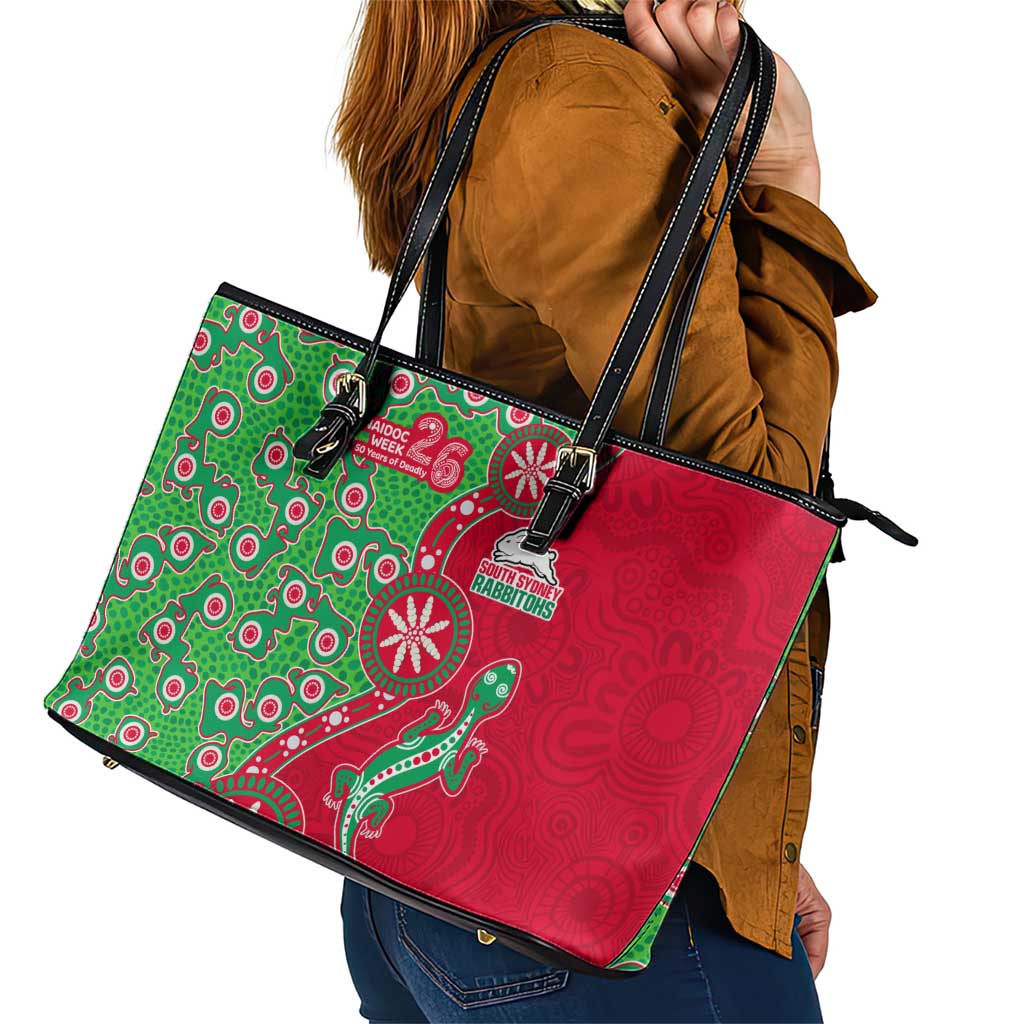 South Sydney Rabbitohs NAIDOC Week 2026 Leather Tote Bag Aboriginal Lizard Dot Painting - 50 Years of Deadly