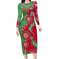 South Sydney Rabbitohs NAIDOC Week 2026 Long Sleeve Bodycon Dress Aboriginal Lizard Dot Painting - 50 Years of Deadly