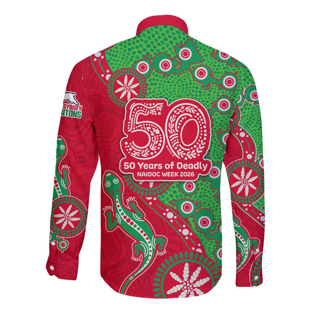 South Sydney Rabbitohs NAIDOC Week 2026 Long Sleeve Button Shirt Aboriginal Lizard Dot Painting - 50 Years of Deadly