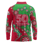 South Sydney Rabbitohs NAIDOC Week 2026 Long Sleeve Polo Shirt Aboriginal Lizard Dot Painting - 50 Years of Deadly