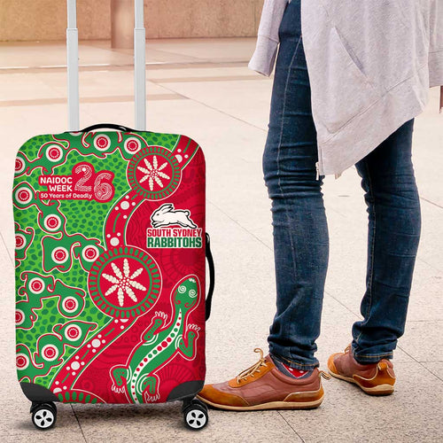 South Sydney Rabbitohs NAIDOC Week 2026 Luggage Cover Aboriginal Lizard Dot Painting - 50 Years of Deadly