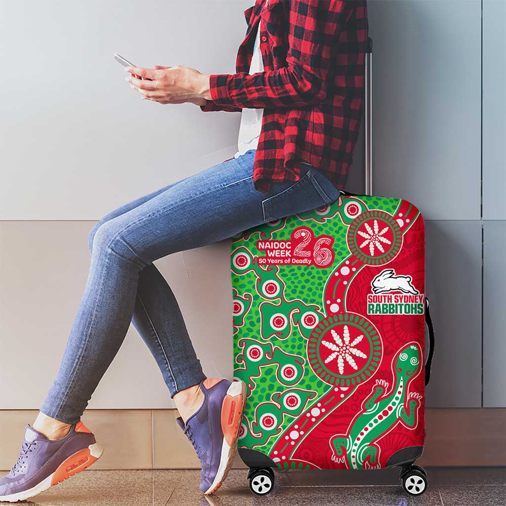 South Sydney Rabbitohs NAIDOC Week 2026 Luggage Cover Aboriginal Lizard Dot Painting - 50 Years of Deadly