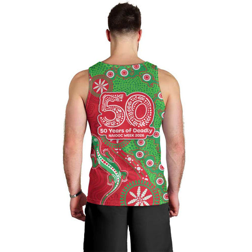 South Sydney Rabbitohs NAIDOC Week 2026 Men Tank Top Aboriginal Lizard Dot Painting - 50 Years of Deadly
