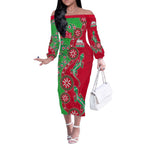 South Sydney Rabbitohs NAIDOC Week 2026 Off The Shoulder Long Sleeve Dress Aboriginal Lizard Dot Painting - 50 Years of Deadly