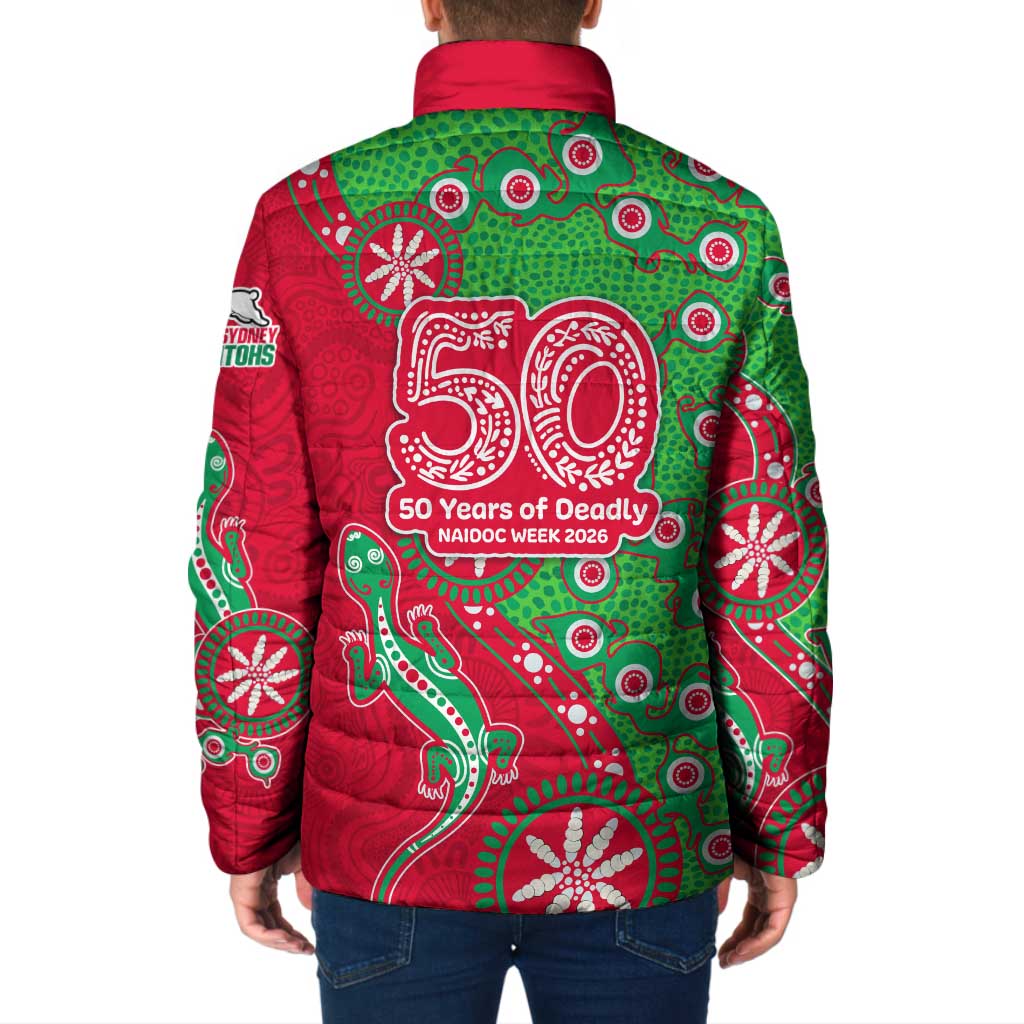 South Sydney Rabbitohs NAIDOC Week 2026 Padded Jacket Aboriginal Lizard Dot Painting - 50 Years of Deadly