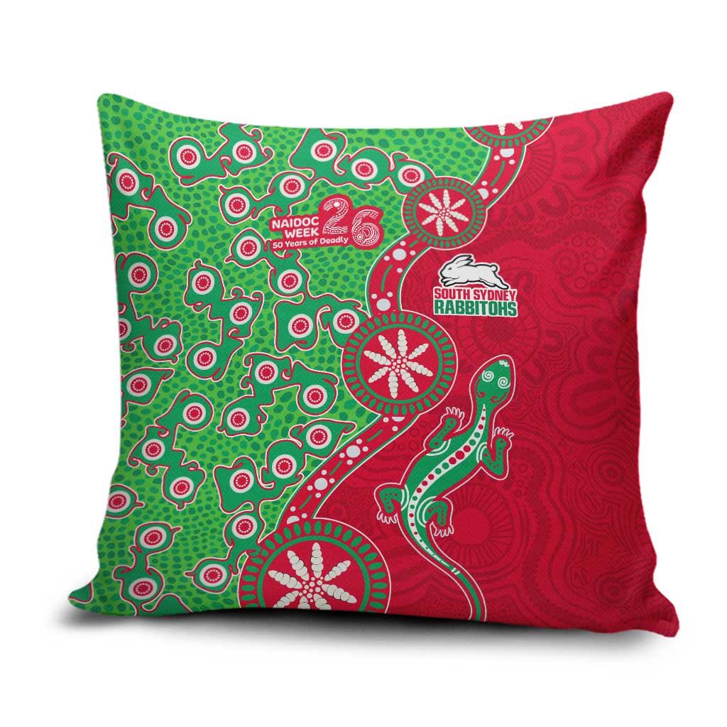 South Sydney Rabbitohs NAIDOC Week 2026 Pillow Cover Aboriginal Lizard Dot Painting - 50 Years of Deadly