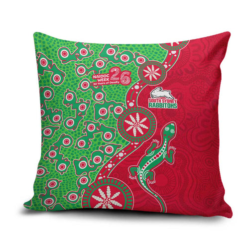 South Sydney Rabbitohs NAIDOC Week 2026 Pillow Cover Aboriginal Lizard Dot Painting - 50 Years of Deadly