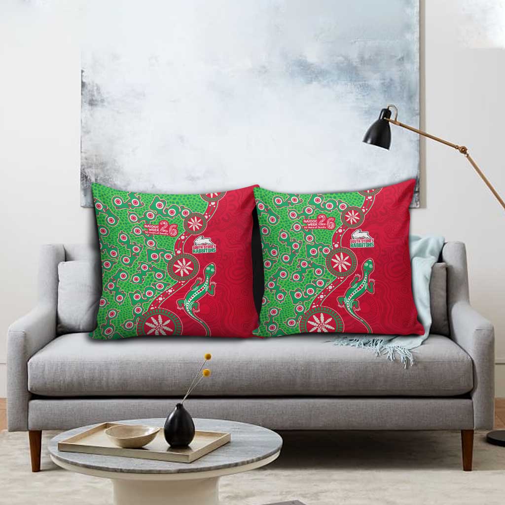 South Sydney Rabbitohs NAIDOC Week 2026 Pillow Cover Aboriginal Lizard Dot Painting - 50 Years of Deadly