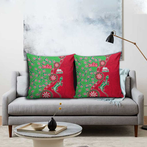South Sydney Rabbitohs NAIDOC Week 2026 Pillow Cover Aboriginal Lizard Dot Painting - 50 Years of Deadly