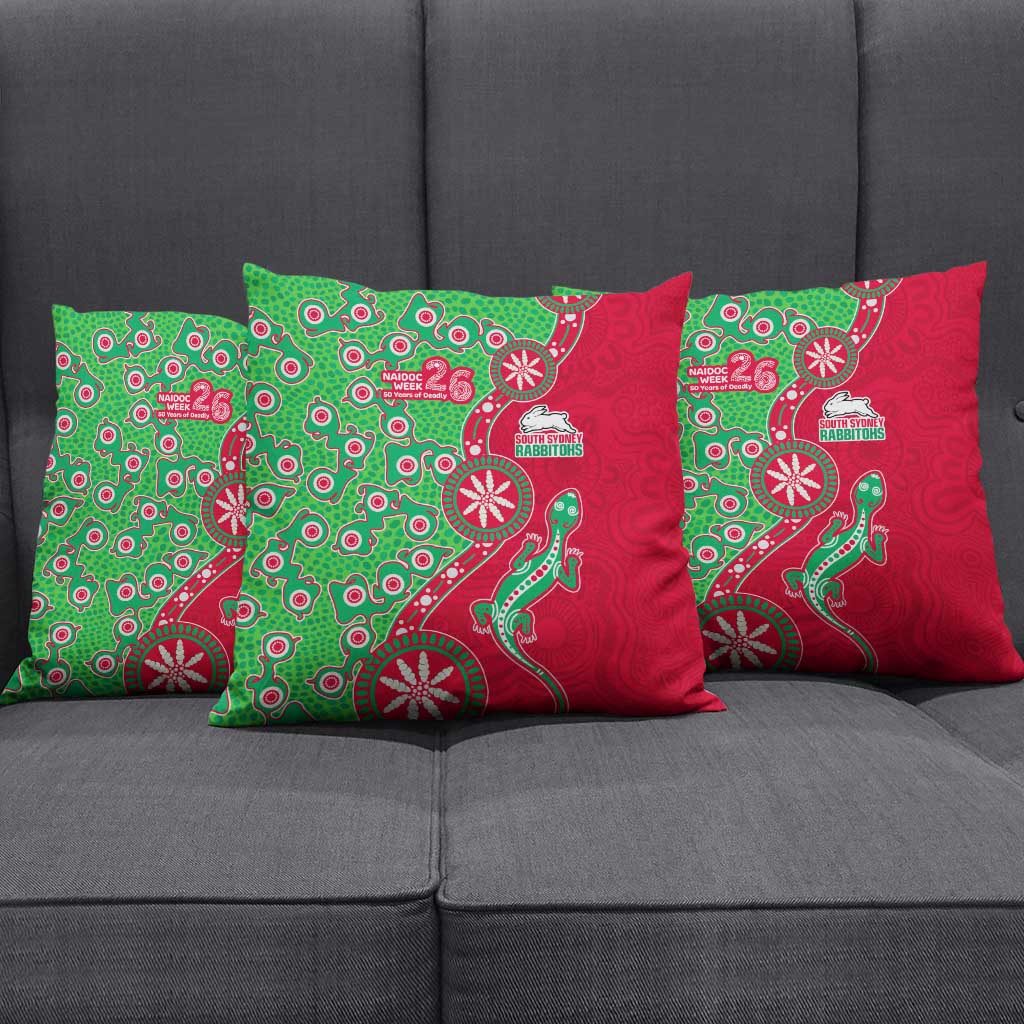 South Sydney Rabbitohs NAIDOC Week 2026 Pillow Cover Aboriginal Lizard Dot Painting - 50 Years of Deadly
