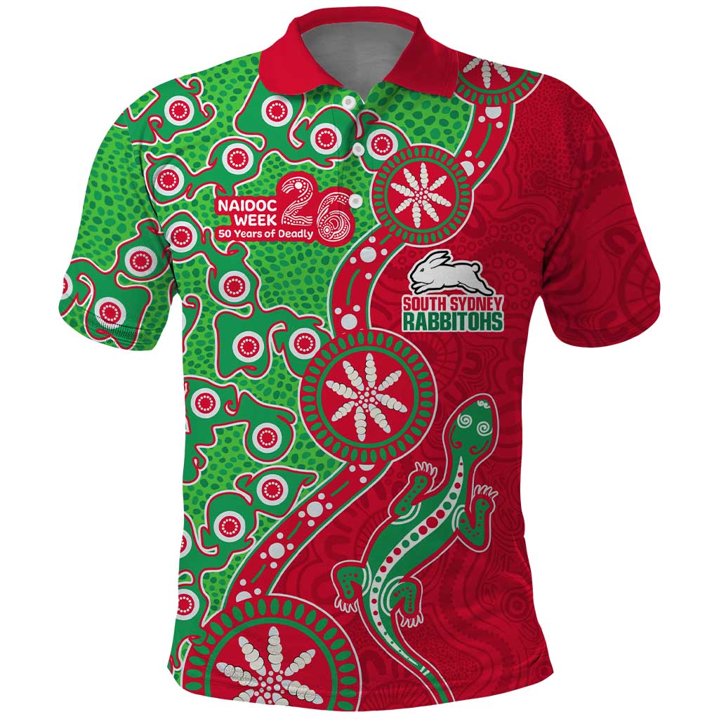 South Sydney Rabbitohs NAIDOC Week 2026 Polo Shirt Aboriginal Lizard Dot Painting - 50 Years of Deadly