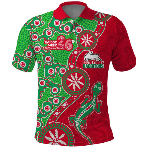 South Sydney Rabbitohs NAIDOC Week 2026 Polo Shirt Aboriginal Lizard Dot Painting - 50 Years of Deadly