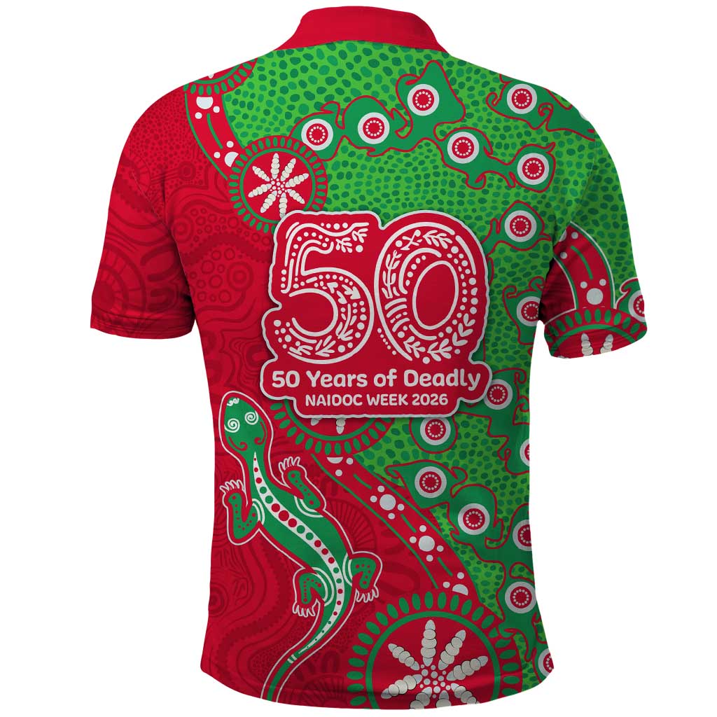 South Sydney Rabbitohs NAIDOC Week 2026 Polo Shirt Aboriginal Lizard Dot Painting - 50 Years of Deadly