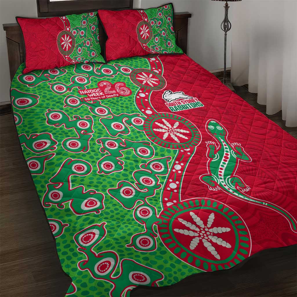 South Sydney Rabbitohs NAIDOC Week 2026 Quilt Bed Set Aboriginal Lizard Dot Painting - 50 Years of Deadly