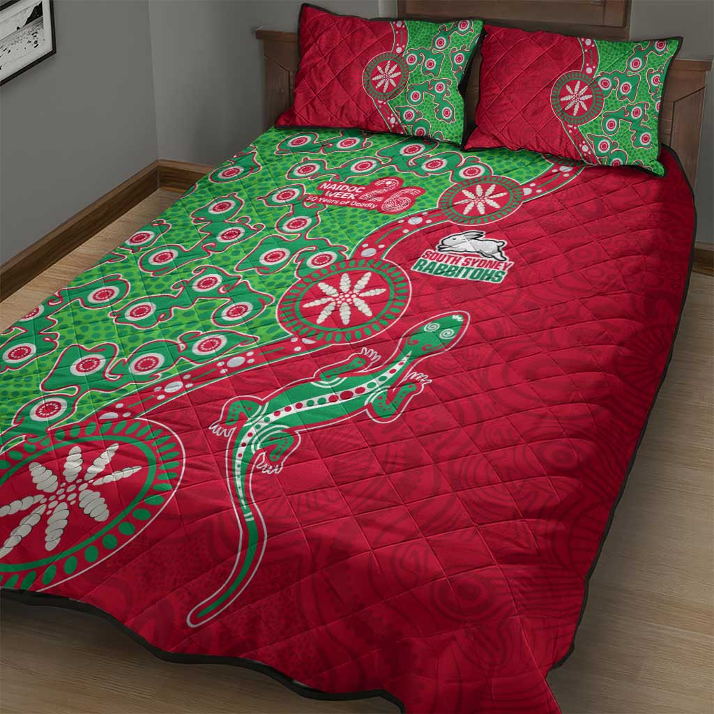 South Sydney Rabbitohs NAIDOC Week 2026 Quilt Bed Set Aboriginal Lizard Dot Painting - 50 Years of Deadly