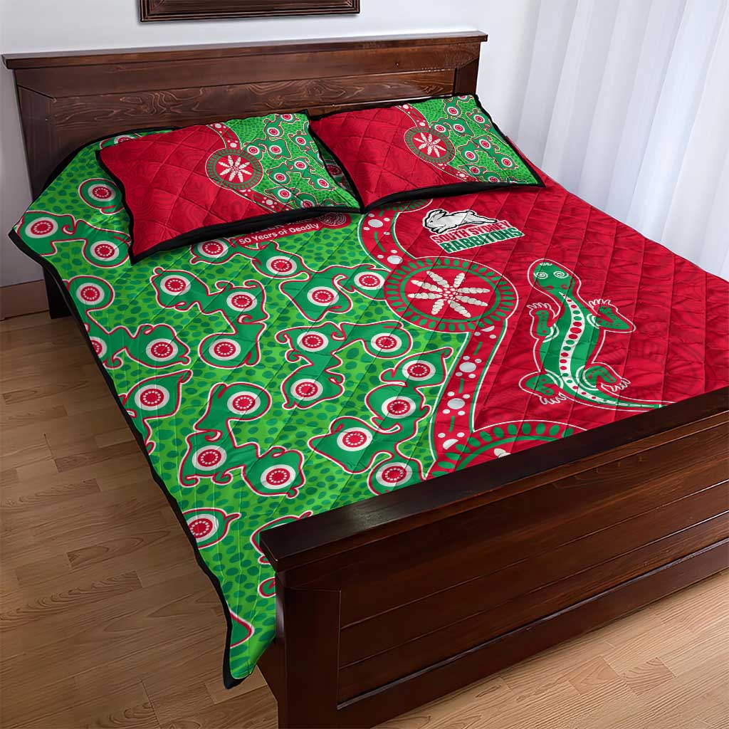 South Sydney Rabbitohs NAIDOC Week 2026 Quilt Bed Set Aboriginal Lizard Dot Painting - 50 Years of Deadly
