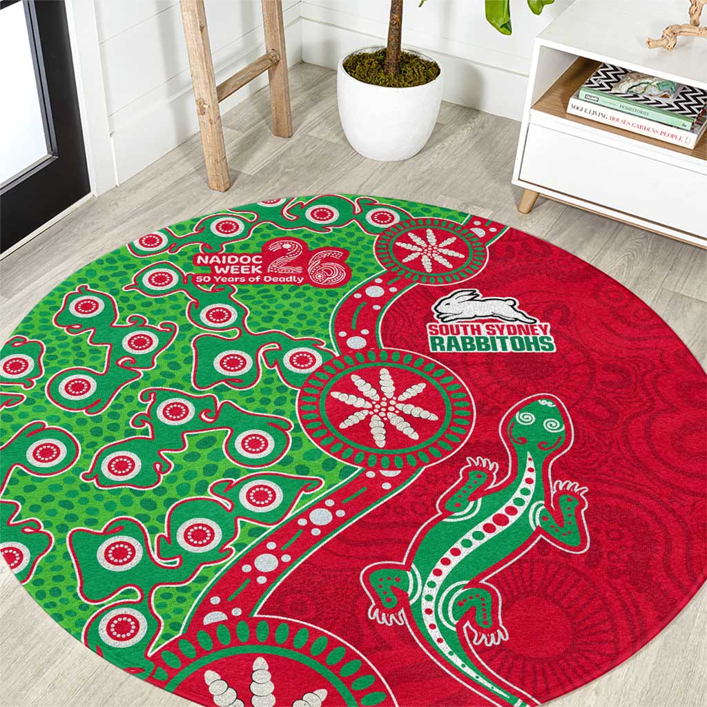 South Sydney Rabbitohs NAIDOC Week 2026 Round Carpet Aboriginal Lizard Dot Painting - 50 Years of Deadly
