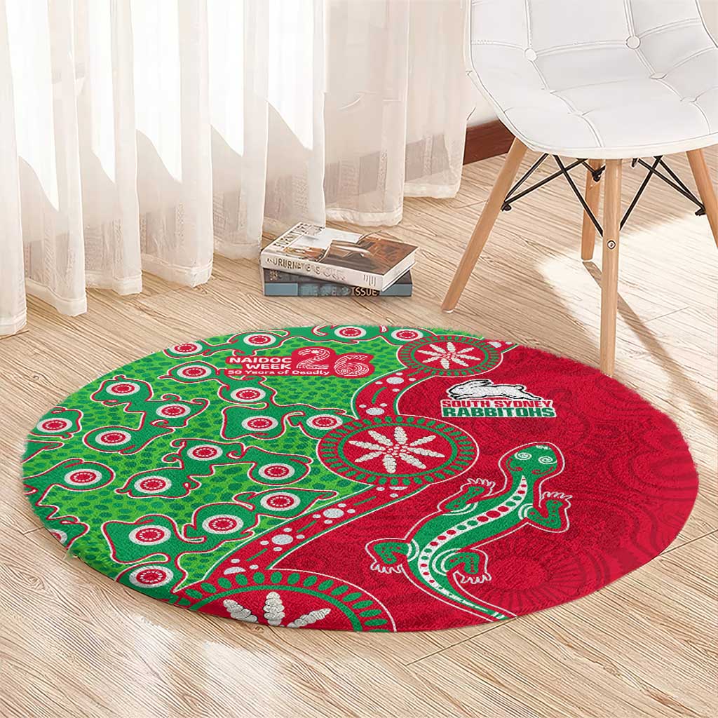 South Sydney Rabbitohs NAIDOC Week 2026 Round Carpet Aboriginal Lizard Dot Painting - 50 Years of Deadly
