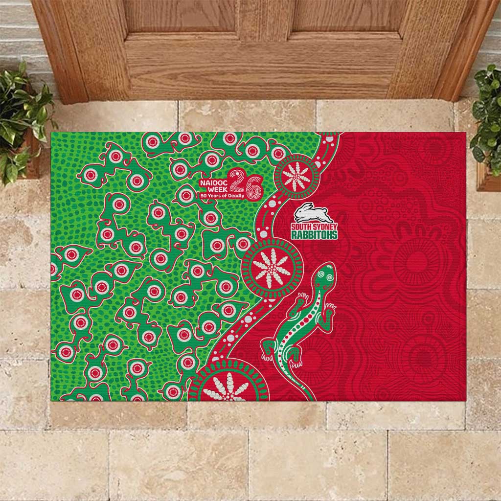 South Sydney Rabbitohs NAIDOC Week 2026 Rubber Doormat Aboriginal Lizard Dot Painting - 50 Years of Deadly