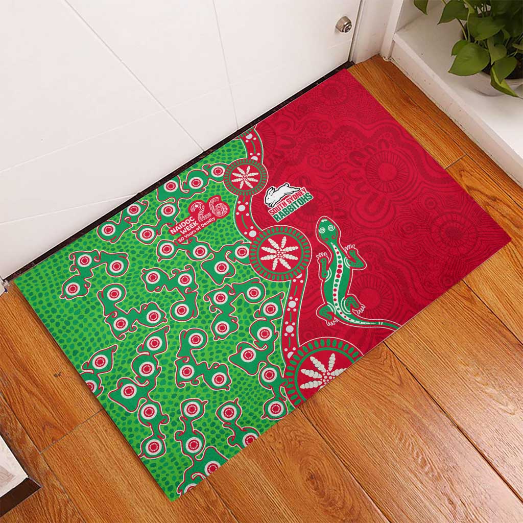 South Sydney Rabbitohs NAIDOC Week 2026 Rubber Doormat Aboriginal Lizard Dot Painting - 50 Years of Deadly