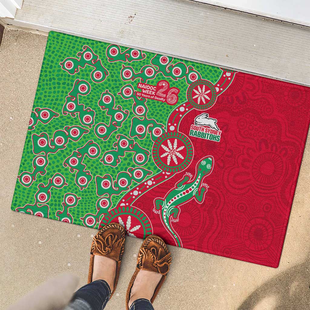 South Sydney Rabbitohs NAIDOC Week 2026 Rubber Doormat Aboriginal Lizard Dot Painting - 50 Years of Deadly