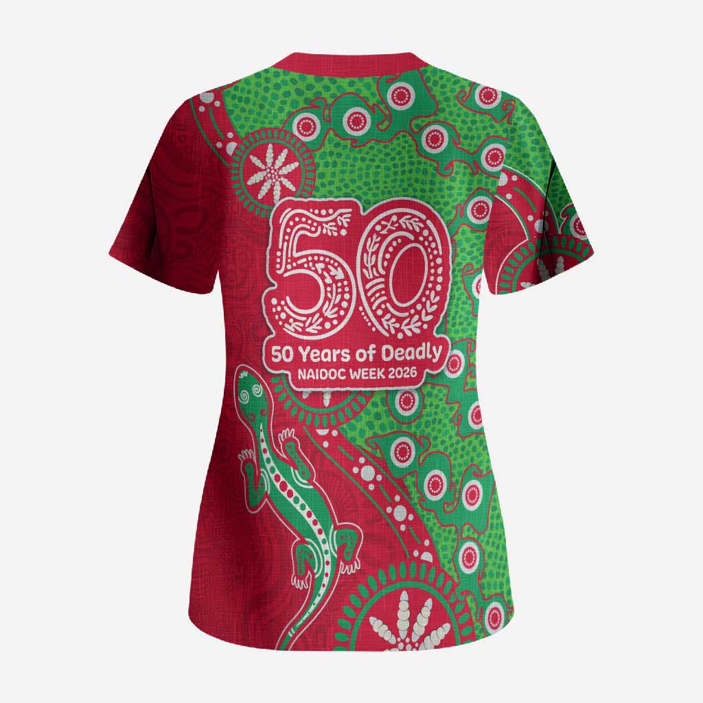 South Sydney Rabbitohs NAIDOC Week 2026 Scrub Top Aboriginal Lizard Dot Painting - 50 Years of Deadly