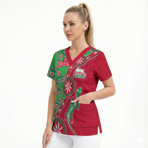 South Sydney Rabbitohs NAIDOC Week 2026 Scrub Top Aboriginal Lizard Dot Painting - 50 Years of Deadly