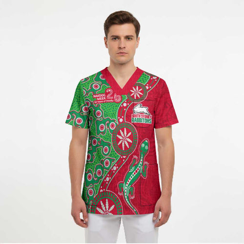 South Sydney Rabbitohs NAIDOC Week 2026 Scrub Top Aboriginal Lizard Dot Painting - 50 Years of Deadly