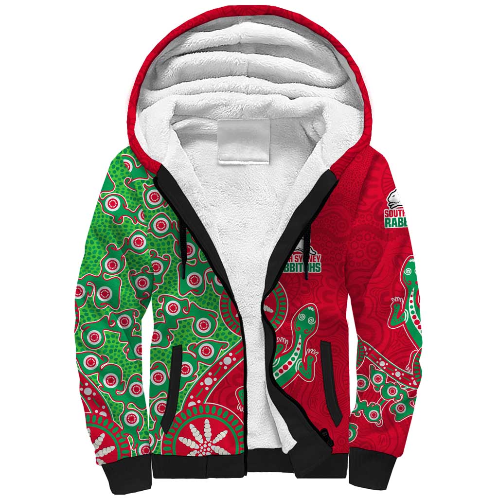 South Sydney Rabbitohs NAIDOC Week 2026 Sherpa Hoodie Aboriginal Lizard Dot Painting - 50 Years of Deadly