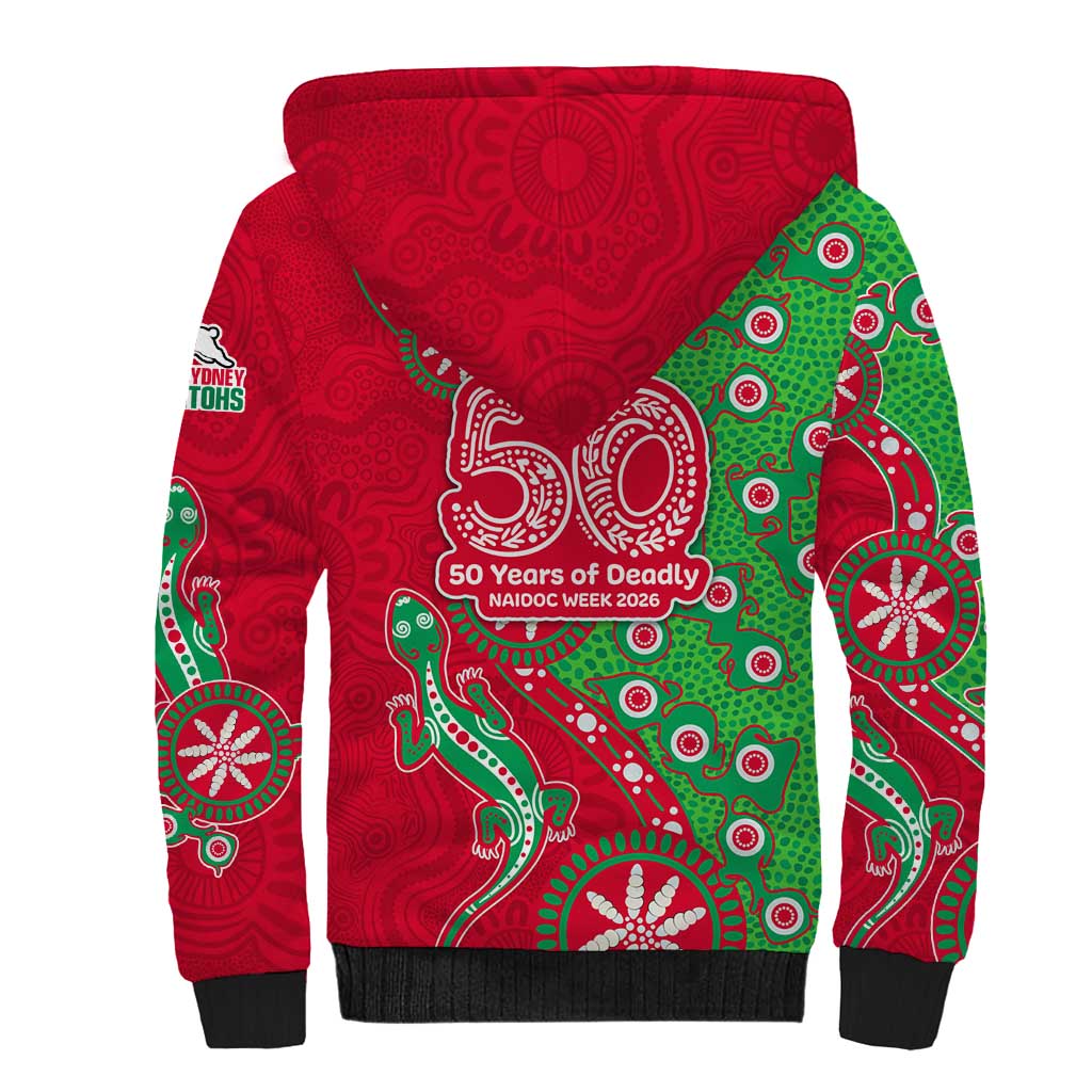 South Sydney Rabbitohs NAIDOC Week 2026 Sherpa Hoodie Aboriginal Lizard Dot Painting - 50 Years of Deadly